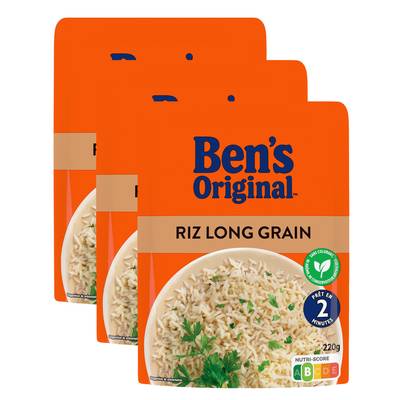 Ben's Original Riz Long Grain en sachet micro-ondable, Lot de 3x220g