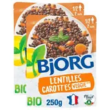 Bjorg Lentilles carottes fondantes bio en sachet micro-ondable, Lot de 2x250g