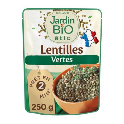 Jardin Bio Etic Lentilles Vertes Bio en sachet micro-ondable, 250g