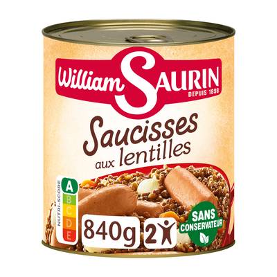 William Saurin Saucisses aux Lentilles en conserve pour 2 personnes, 840g