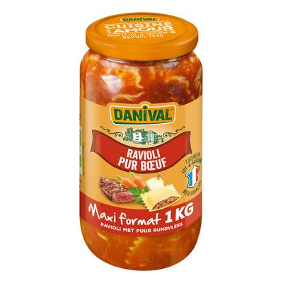 Danival Ravioli Pur boeuf bio sauce Bolognaise maxi format en bocal, 1KG