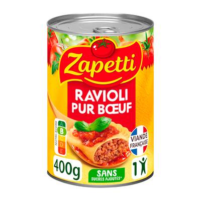 Zapetti Ravioli pur Boeuf au Blé Complet en conserve individuelle, 400g