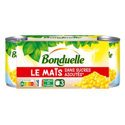 Bonduelle Maïs Sans Sucres Ajoutés en conserve, 3x140g
