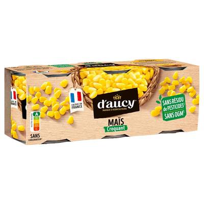 D'aucy Maïs Croquant  Sans Résidu de Pesticides en conserve, 3x140g