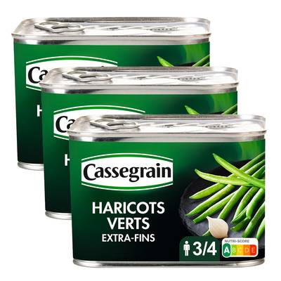 Cassegrain Haricots verts extra-fins cueillis main en conserve, Lot de 3x390g