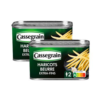 Cassegrain Haricots beurre Extra Fins cueillis et rangés main en conserve, Lot de 2x220g