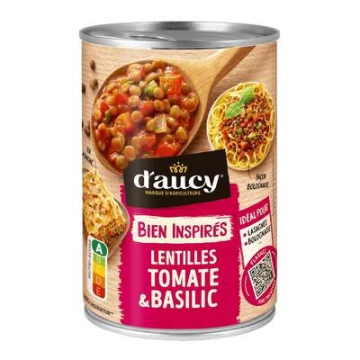 D'aucy Lentilles Tomate et Basilic en conserve, 400g