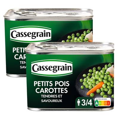 Cassegrain Petits pois carottes tendres et savoureux en conserve, Lot de 2x465g