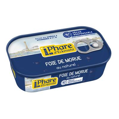 Phare d'Eckmuhl Foie de Morue au Naturel, Pêche Responsable en conserve, 121g