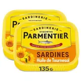 Parmentier Sardines à l'huile de tournesol en conserve, Lot de 2x135g