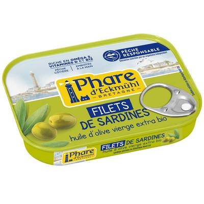 Phare d'Eckmuhl Filets de Sardine à l'Huile d'Olive extra Bio en conserve, 100g