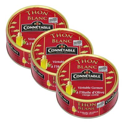 Connetable Thon Blanc à l'Huile d'Olive vierge extra en conserve, Lot de 3x160g