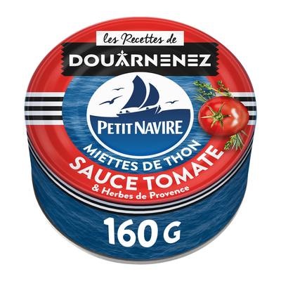 Petit Navire Miettes de thon à la tomate et Herbes de Provence en conserve, 160g