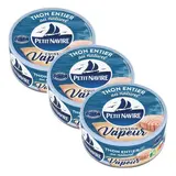 Petit Navire Thon entier au naturel cuisson vapeur en conserve, Lot de 3x130g