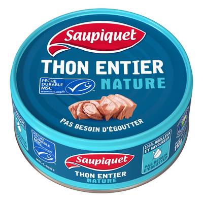Saupiquet Thon Entier Naturel MSC sans égouttage en conserve, 112g