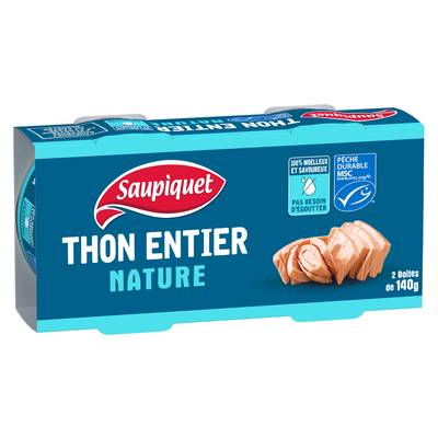 Saupiquet Thon entier naturel MSC sans égouttage en conserve, 2x140g