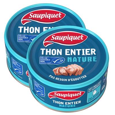 Saupiquet Thon entier naturel MSC sans égouttage en conserve, Lot de 2x140g