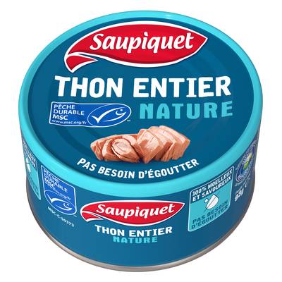 Saupiquet Thon Entier Naturel MSC sans égouttage en conserve, 93g