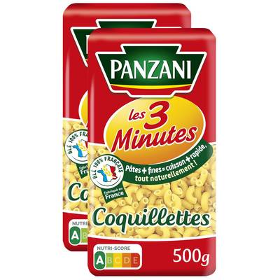 Panzani Pâtes Coquillettes Cuisson Rapide 3 minutes, Lot de 2x500g