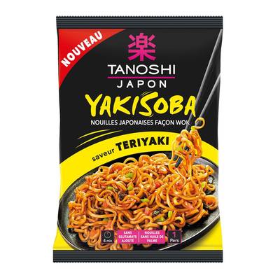 Tanoshi - Japon Nouilles Japonaises Yakisoba Façon Wok Saveur Teriyaki en sachet individuel, 90g