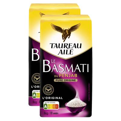 Taureau Ailé Riz Basmati du Penjab Long Grain en vrac, Lot de 2x1kg