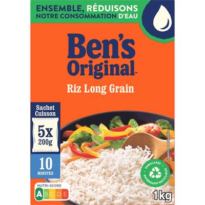 Ben's Original Riz Long Grain 10 minutes en Sachets Cuisson, 5x200g