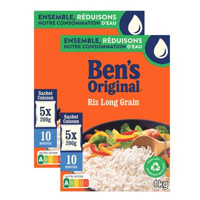 Ben's Original Riz Long Grain 10 minutes en Sachets Cuisson, Lot de 2 - 5x200g