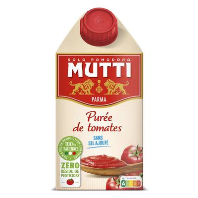 Mutti Purée de Tomates Zéro Résidu de Pesticides en brique, 500g