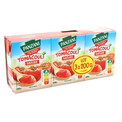 Panzani Purée de Tomates Nature Tomacouli en brique, 3x200g