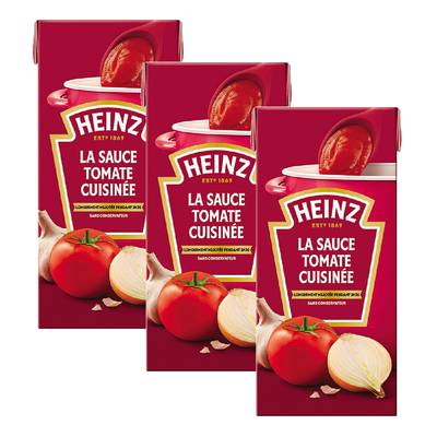 Heinz Sauce tomate cuisinée ail et oignons en brique, Lot de 3x520g