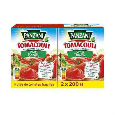 Panzani Purée de tomates Tomacouli Basilic en brique, 2x200g