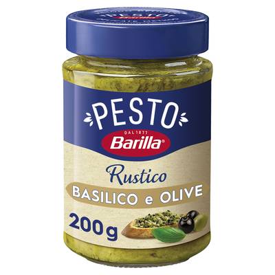 Barilla Sauce Pesto Rustico Basilic et Olives en bocal, 200g