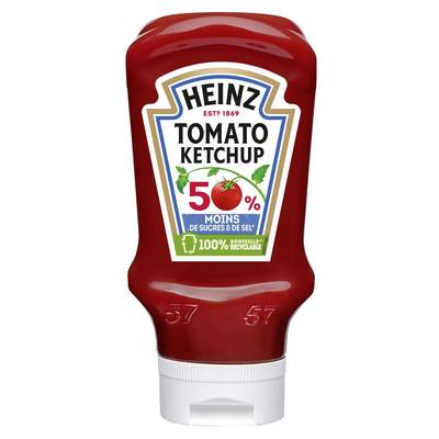 Heinz Sauce tomato ketchup -50% de sucres et de sel  en Flacon Souple Squeeze Top Down, 435g