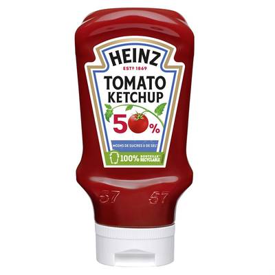 Heinz Sauce tomato ketchup -50% de sucres et de sel en moins en Flacon Souple Squeeze Top Down, 625g