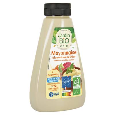 Jardin Bio Etic Mayonnaise Moutarde de Dijon Sans Sucres Ajoutés Bio en Flacon Souple Squeeze, 315g