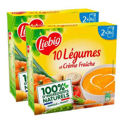 Liebig Velouté 10 Légumes et Crème Fraîche Soupe liquide en brique individuelle, Lot de 2 - 2x30cl