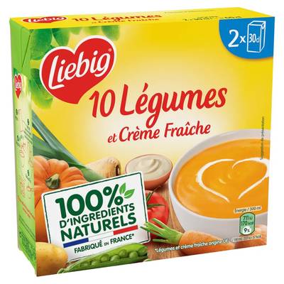 Liebig Velouté 10 Légumes et Crème Fraîche Soupe liquide en brique individuelle, 2x30cl