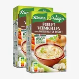 Knorr & La Potagère Soupe Poule Vermicelles aux petits légumes et morceaux de volaille - Soupe liquide en brique familiale, Lot de 2x1L