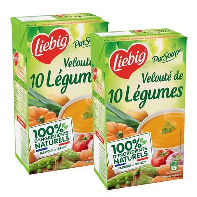 Liebig Velouté de 10 légumes Soupe liquide en brique familiale, Lot de 2x1L