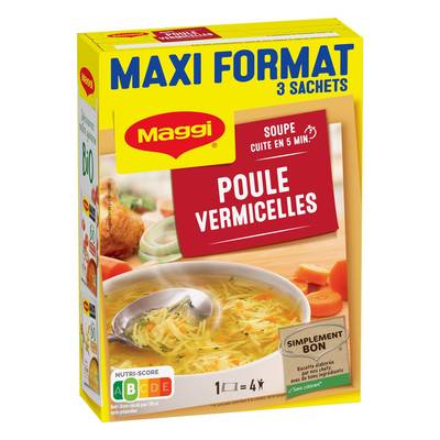 Maggi Soupe Poule Vermicelles Maxi Format déshydratée en sachet pour 4, 3x59g