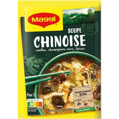 Maggi Soupe chinoise- Nouilles, Champignons noirs, Epices déshydratée en sachet pour 3, 60g