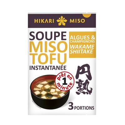 Hikari Miso Soupe Miso Tofu Algues et champignons Wakame et Shiitake instantanée en sachet individuel, 3x20g