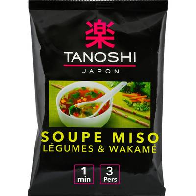 Tanoshi - Japon Soupe Miso Légumes et Wakamé en sachet pour 3, 65g