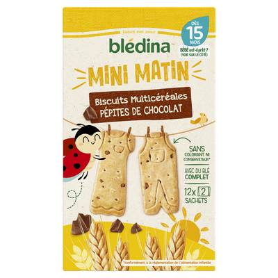 Blédina - Blédi'dej Biscuits multicéréales pépites de chocolat Bébé Dès 15 mois, 168g