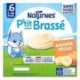 Naturnes® - P'tit Brassé Dessert lacté Banane Pêche Coupelle Bébé Dès 6 mois, 4x90g