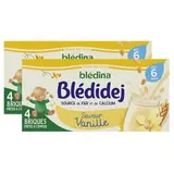 Blédina - Blédi'dej Céréales Lactées Vanille Brique Bébé Dès 6 mois, Lot de 2 - 4x25cl