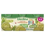 Blédina Petits pois Haricots verts Épinards Pots Bébé dès 4 mois, 3x130g