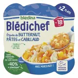 Blédina - Blédi'chef Étuvée de Butternut Pâtes Cabillaud Assiette Bébé Dès 18 mois, 2x250g
