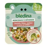 Blédina - Morceaux à dévorer Brocolis Pâtes Jambon et touche de Crème Assiette Bébé Dès 15 mois, 200g
