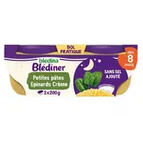 Blédina - Blédîner Petites Pâtes Epinards Touche de Crème Bol Bébé Dès 8 mois, 2x200g